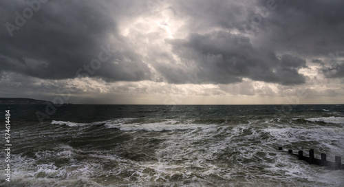 Stormy seascape across Solent water, Hampshire UK