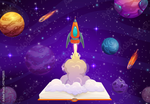 Opened book and rocket launch, business start up
