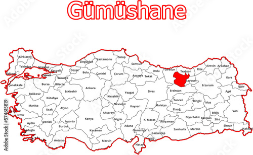 Vektorkarte der Türkei - mit Landkreiskarte des Districts Gümüshane photo