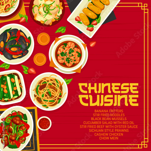 Chinese cuisine food menu cover, Asian dishes