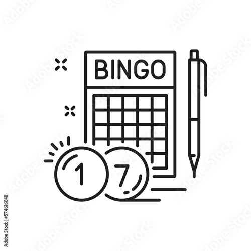 Bingo lottery card and pen, lotto gamble game
