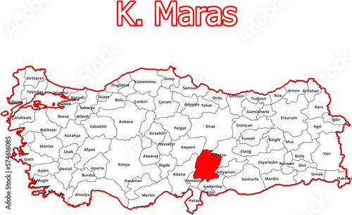 Vektorkarte der Türkei - mit Landkreiskarte des Districts K. Maras