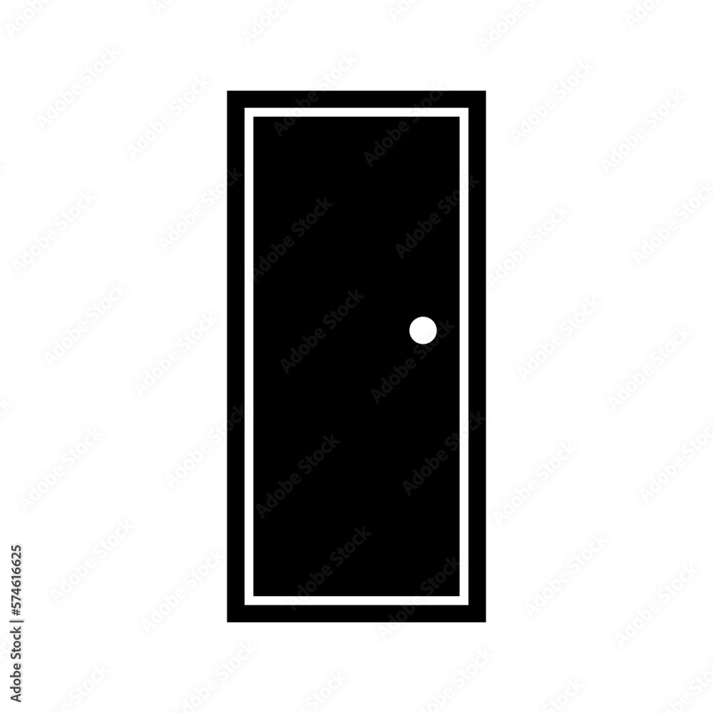 Door icon isolated on white background. Door illustration. Black pictogram. Interior Door icon isolated on white background. Door illustration. Black pictogram. Interior