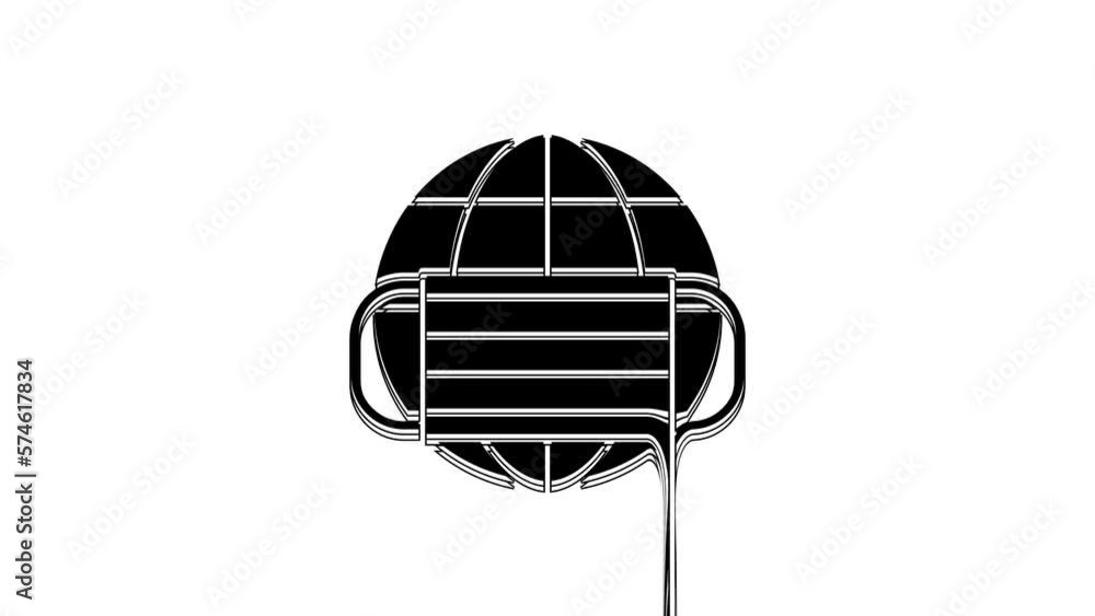Black Earth globe with medical mask icon isolated on white background. 4K Video motion graphic animation Black Earth globe with medical mask icon isolated on white background. 4K Video motion graphic animation