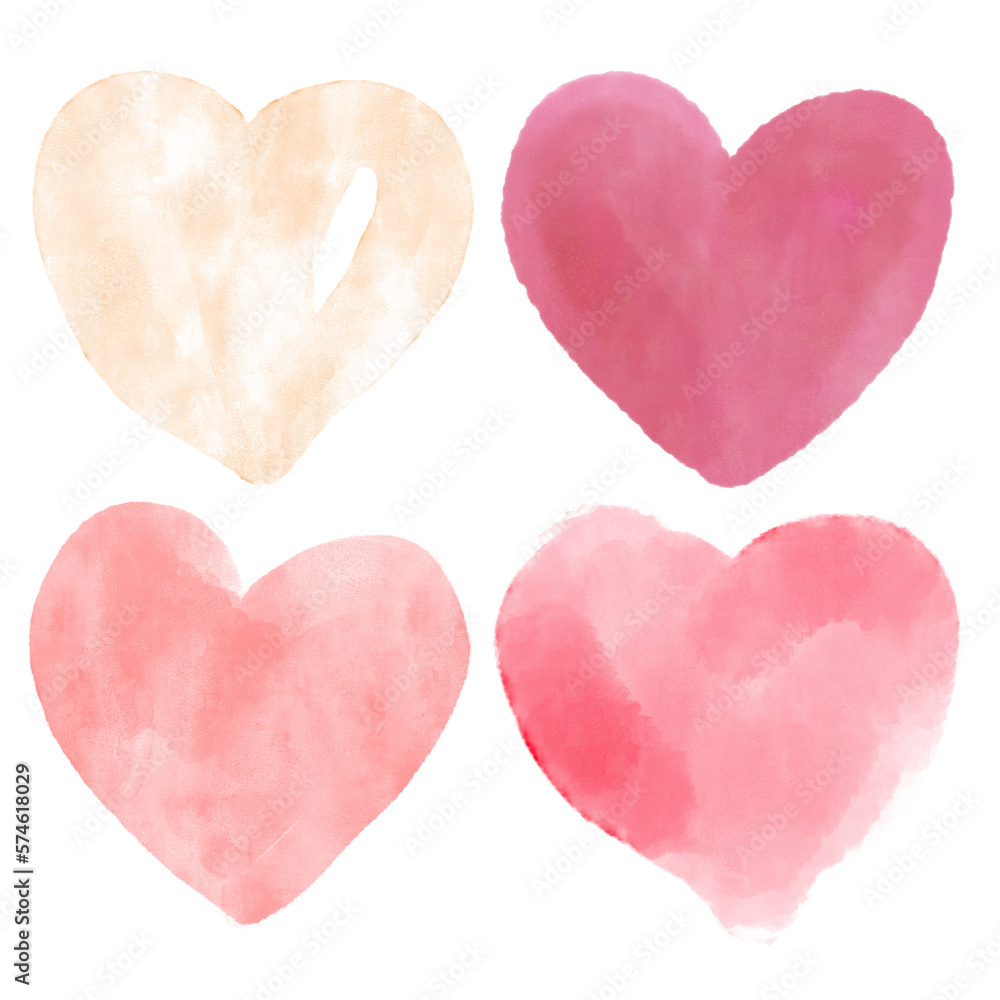 Beautiful hand painted isolated watercolor hearts illustration