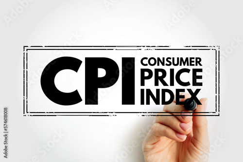 CPI Consumer Price Index - measures the average change in prices over time that consumers pay for a basket of goods and services, text stamp concept for presentations and reports