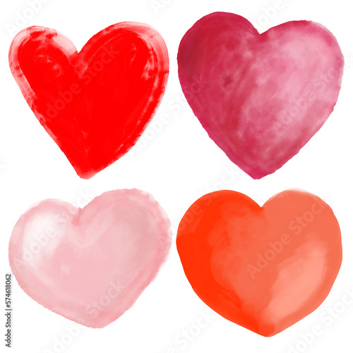 Beautiful hand painted isolated watercolor hearts illustration