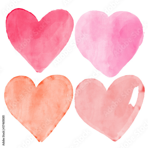Beautiful hand painted isolated watercolor hearts illustration