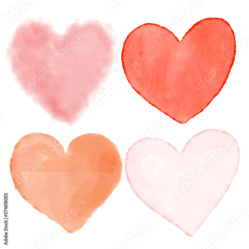 Beautiful hand painted isolated watercolor hearts illustration