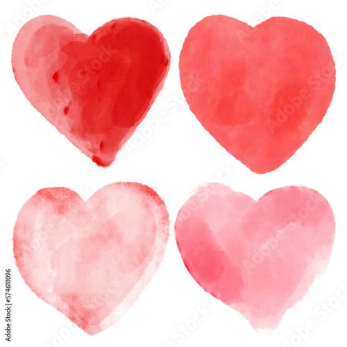 Beautiful hand painted isolated watercolor hearts illustration