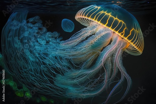 Fantasy Glowing Jellyfish, Underwater Creature, Abstract Jelly Fish, Generative AI Illustration