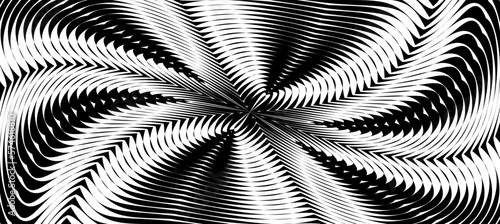 Deep Black Abstract Background with a Wavy Moire Effect. Contrast Geometric Trance Pattern, Optical Backdrop.