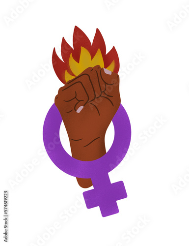 Pu√±o con s√≠mbolo feminista y fuego. 8 de marzo d√≠a internacional de la mujer photo
