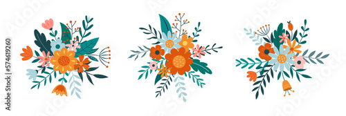 A set of flower bouquets