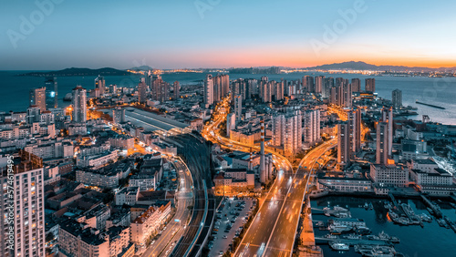Aerial photography China Qingdao modern urban architecture scenery night view © 昊 周