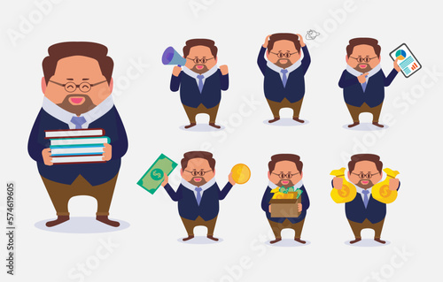 Set of Businessman in different poses cartoon vector