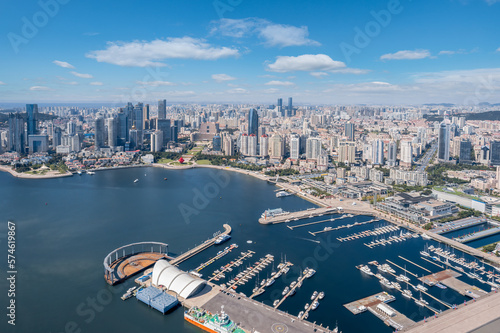 Aerial photography of modern urban architecture scenery in Qingdao, China