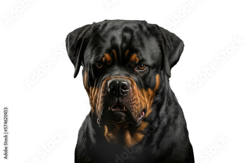 Angry Rottweiler dog, isolated on transparent background. Rottweiler dog portrait.  Digital ai art	 photo