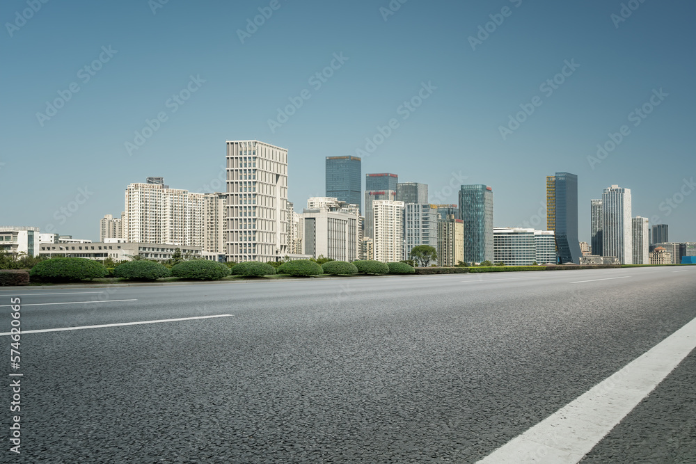 road and city buildings background
