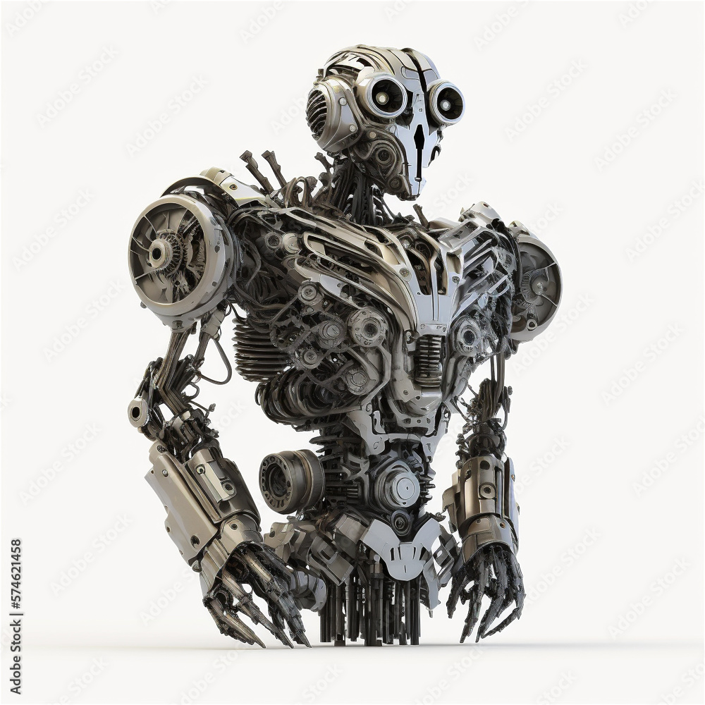 Humanoid robot from car engine parts isolated on white Humanoid robot from car engine parts isolated on white