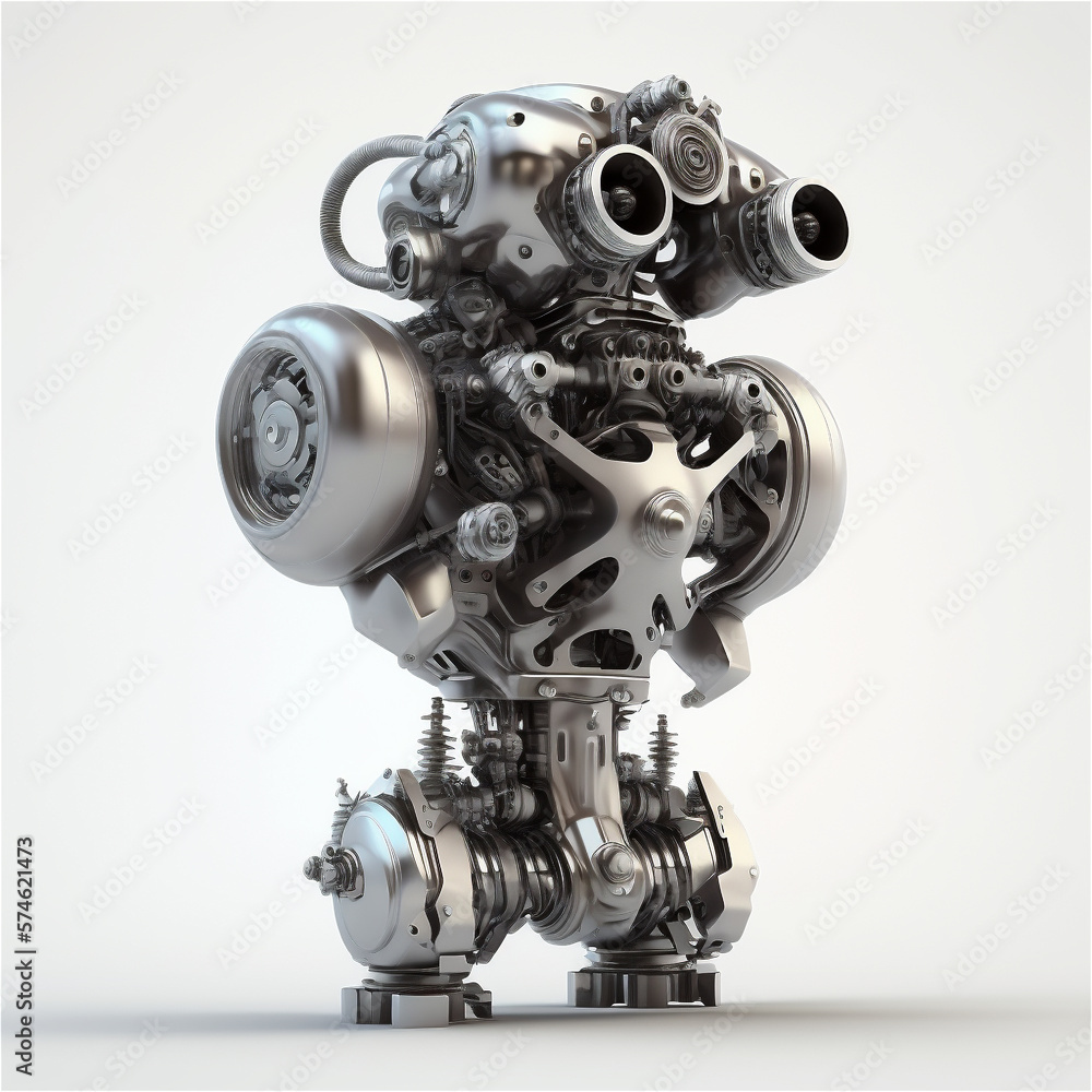 Humanoid robot from car engine parts isolated on white Humanoid robot from car engine parts isolated on white