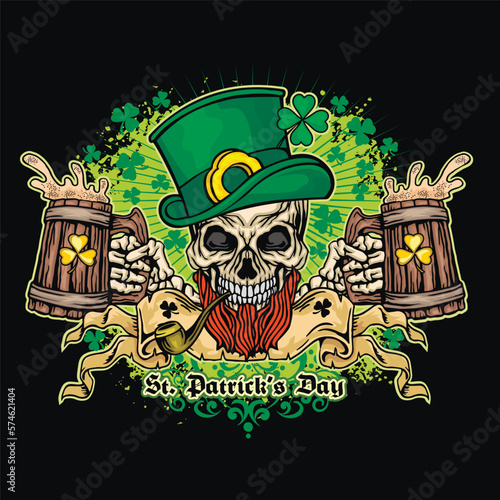st. Patrick skull, grunge vintage design t shirts
