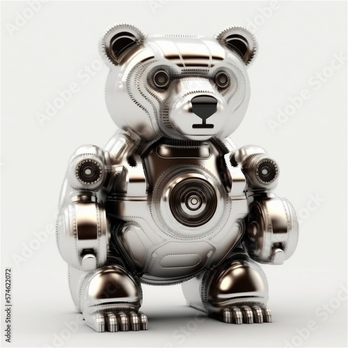 Metalic bear robot toy isolated