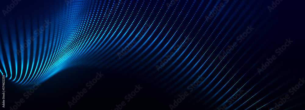 Fototapeta premium Digital technology background. Dynamic wave of glowing points. Futuristic background for presentation design. 3d Widescreen