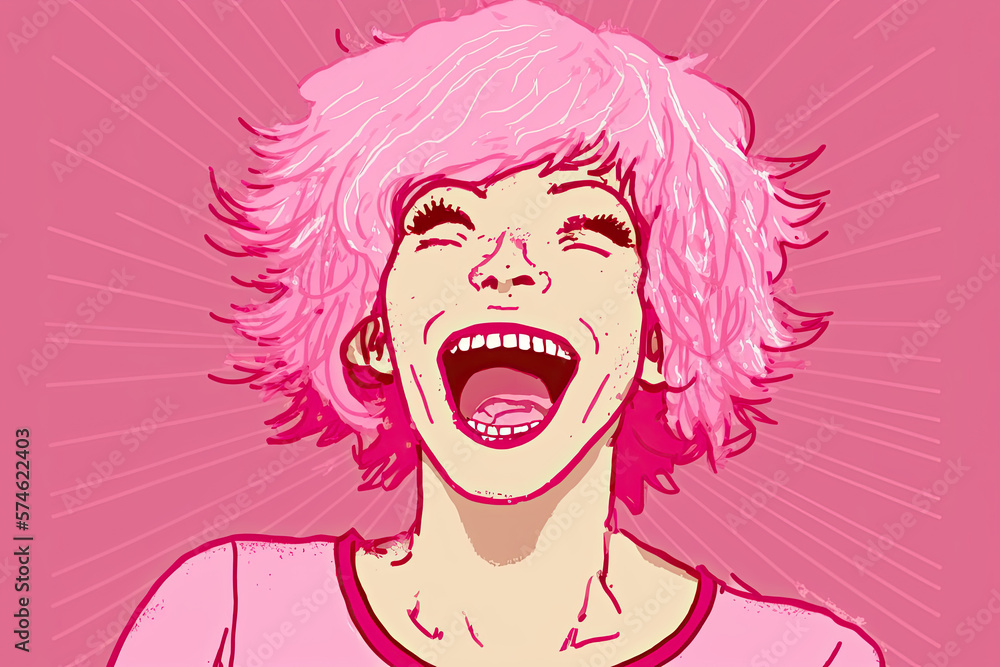 Portrait of trangender person with pink hair on colored background. Generative AI