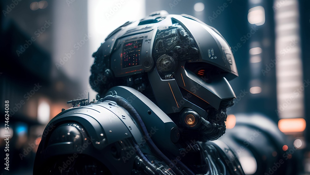 robot android cyborg machine futuristic in the cyberpunk city, digital art style robot android cyborg machine futuristic in the cyberpunk city, digital art style