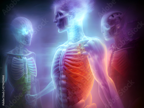 Menschliche Röntgenaufnahmen. Medizin der Zukunft. Futuristisches medizinisches Design - Generative AI