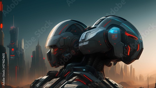 robot android cyborg machine futuristic in the cyberpunk city, digital art style © Boboro