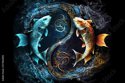 Pisces magical zodiac sign astrology. Generative ai design.