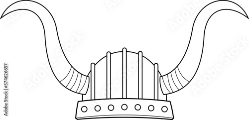 Outlined Cartoon Viking Helmet With Horns. Vector Hand Drawn Illustration Isolated On Transparent Background