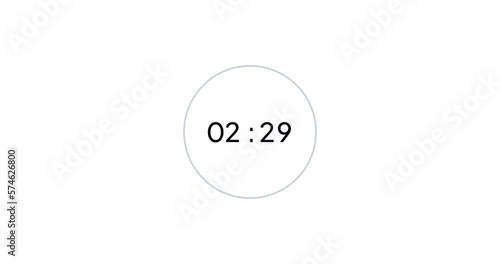 3 seconds digital timer countdown animation is isolated on white background. 3 sec countdown timer, a stopwatch animation with pie percentages