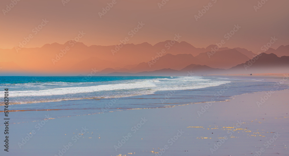 Fototapeta premium Namib desert with Atlantic ocean meets near Skeleton coast - Namibia, South Africa