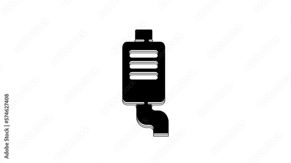Black Car muffler icon isolated on white background. Exhaust pipe. 4K Video motion graphic animation Black Car muffler icon isolated on white background. Exhaust pipe. 4K Video motion graphic animation