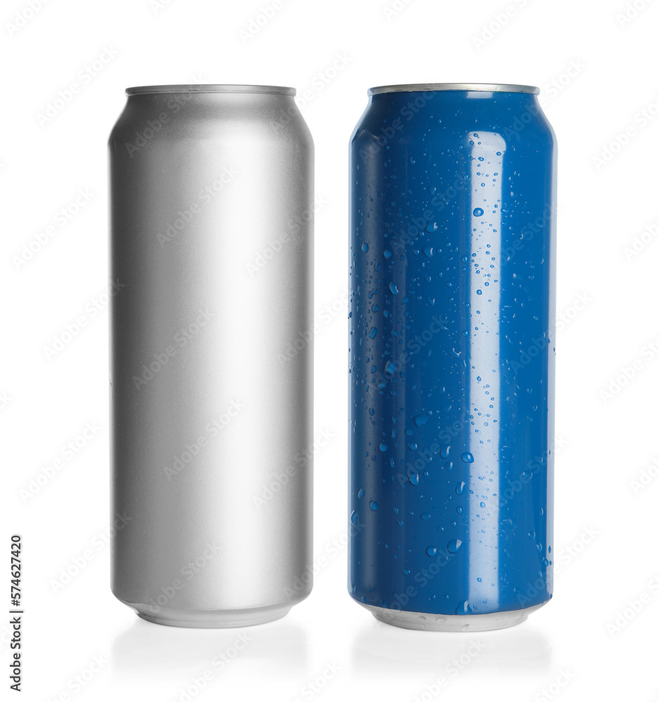 Aluminum cans with drinks on white background Aluminum cans with drinks on white background