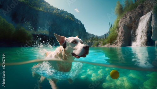 dog swimming outdoor, Generative AI