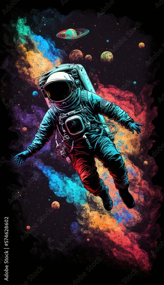 Fototapeta premium Out of this World: An Astronaut's Psychedelic Adventure in Deep Space