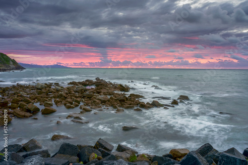 Incredible sunset in Zumaia with the water in long exposure. Basque Country. Spain. 