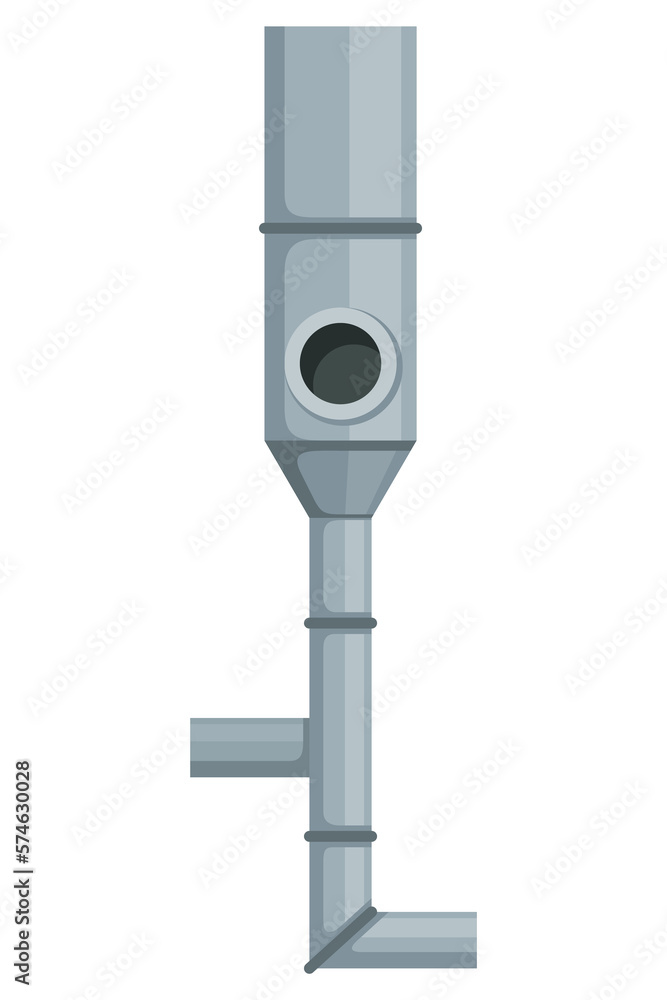 Ventilation pipe. Vent system element. Isolated cartoon part. Air system, steel pipe detail constructor on white background Ventilation pipe. Vent system element. Isolated cartoon part. Air system, steel pipe detail constructor on white background