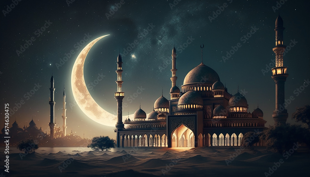 illustration of muslim mosque ramadan concept, Generative ai