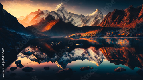 Beautiful landscape with high rocks with illuminated peaks © v.senkiv