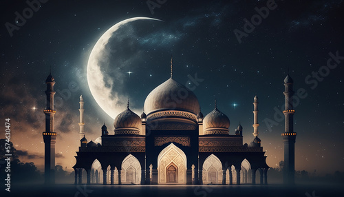 illustration of muslim mosque ramadan concept, Generative ai