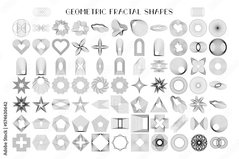 Geometric fractal set of shapes and forms. Modern abstract line elements for design Geometric fractal set of shapes and forms. Modern abstract line elements for design