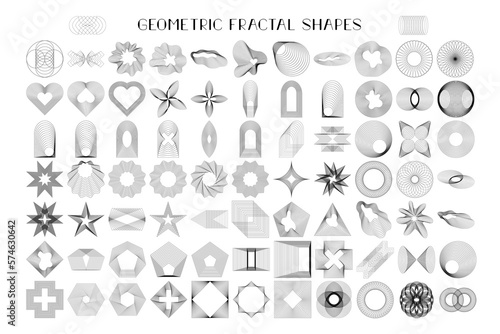 Geometric fractal set of shapes and forms. Modern abstract line elements for design