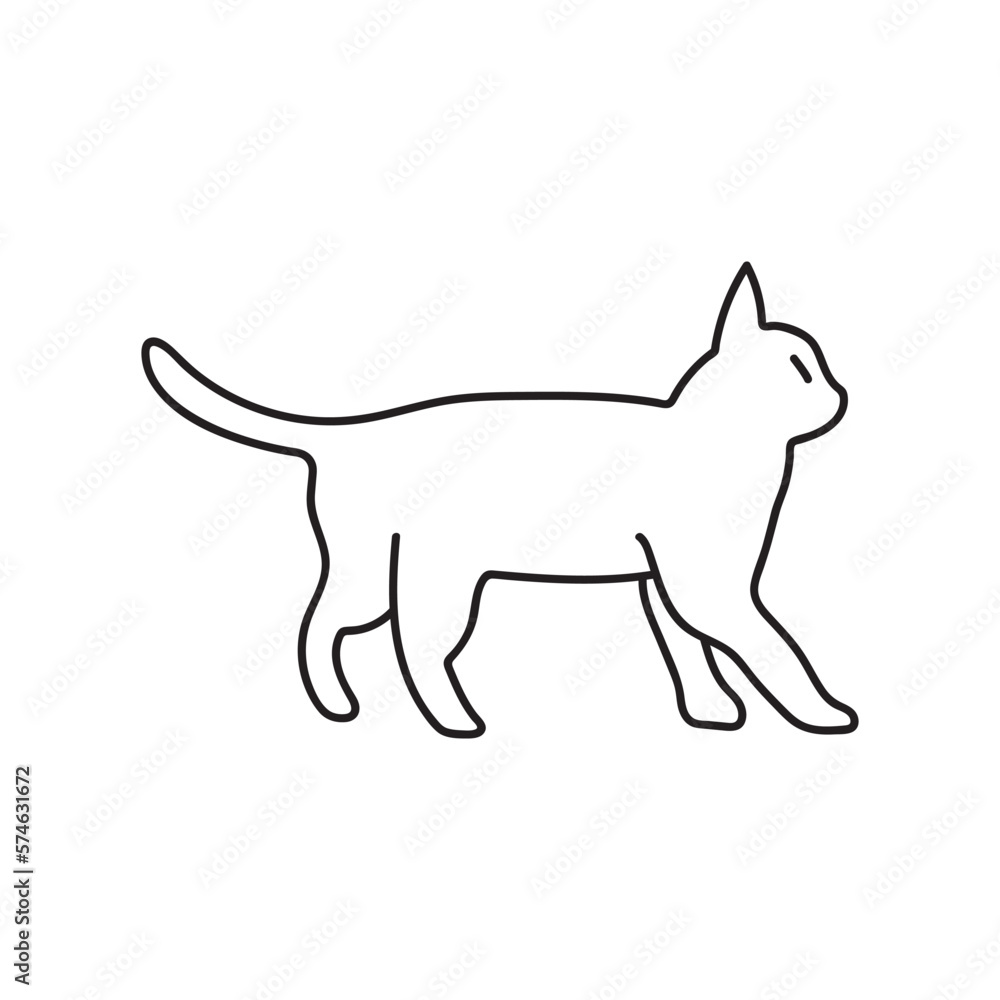 Minimalist cats hand drawn illustration. Cat doodles in abstract hand drawn style, black and white line art vector illustration.