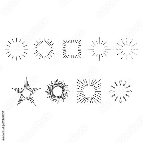 Vintage Sunburst and stars. Hand Drawn Vector Hipster Design Elements on the textured background.
