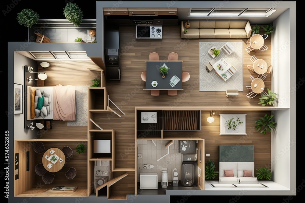 3d floor plan modern living room, ai generated Stock Illustration ...